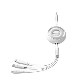 Joyroom S-A40 3-in-1 Retractable Cable USB-A to USB-C/Lightning/Micro USB, 1m, White