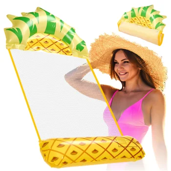 Inflatable Water Hammock / Pool Float with Mesh Pineapple, Yellow/Green