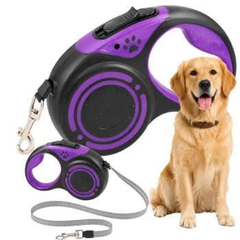 Retractable Dog Leash with Lock, 5m (up to 15kg), Purple