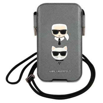 Karl Lagerfeld Saffiano Ikonik Karl&Choupette Phone Handbag - Gray
