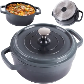 Casserole Pot with Lid 2L, Cast Aluminum, Non-Stick, Induction & Gas, Grey