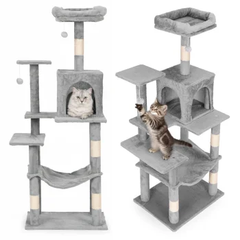 Petsi Cat Scratching Post with House and Hammock, 146 cm, Grey