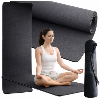 Premium Yoga and Pilates Exercise Mat with Carrying Strap 183cm, Black Grey