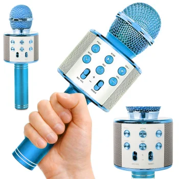 Wireless Bluetooth Karaoke Microphone with Speaker and Voice Modulator, Blue