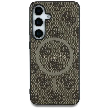 Guess Leather 4G Colored Ring MagSafe Case for Samsung Galaxy S25 Ultra, Brown