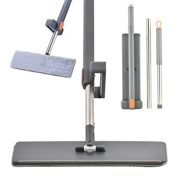 Flat Microfiber Floor Mop with Telescopic Handle and Rotating Head, Grey