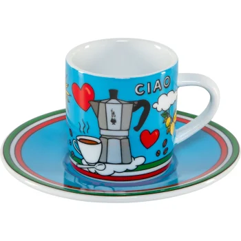 Bialetti Tazzina Ciao Italia Porcelain Espresso Cup with Saucer