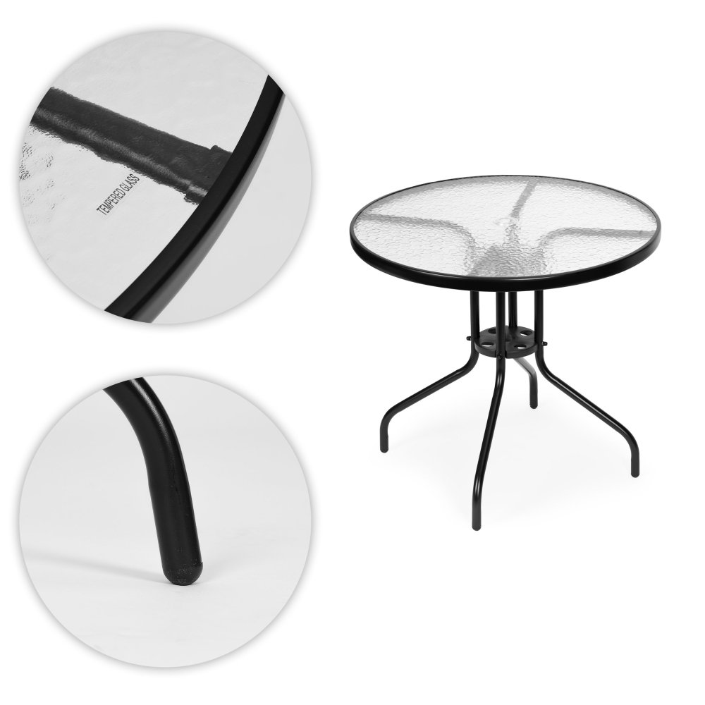 Round Garden Patio Table 80 cm with Tempered Glass Top and Parasol Hole MultiGarden (2)