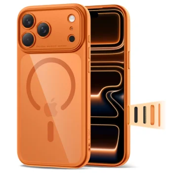 Tech-Protect Magpeak MagSafe CC Case for iPhone 17 Pro, Transparent Orange