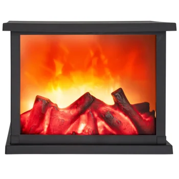 Decorative LED Fireplace Lantern with Moving Flame Effect, Black