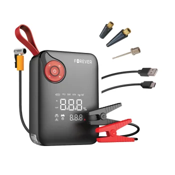 Forever JS-400 4-in-1 Jump Starter with Air Compressor 600A Power Bank, Black-Red