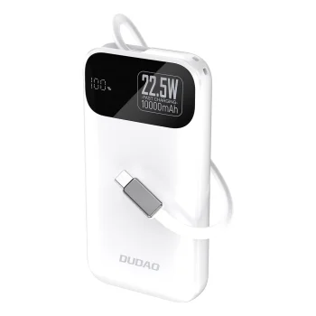 Dudao K31 10000 mAh 22.5W Power Bank with Built-in Cable, White