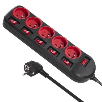 Maclean MCE204 5-Way Power Strip with Individual Switches, 1.5m