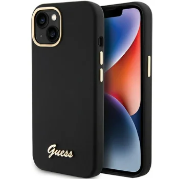 Guess iPhone 15 Pro Case Silicone Script Metal Logo & Frame, Black