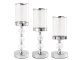 Set of 3 Glamour Candle Holders with Crystal Accents, Metal and Glass, Chrome