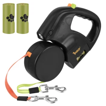 Purlov Double Retractable Dog Leash for 2 Dogs, 3m, with LED Flashlight