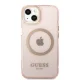 Apple iPhone 13 6.1\'\' Guess Gold Outline Translucent MagSafe Case Cover, Pink