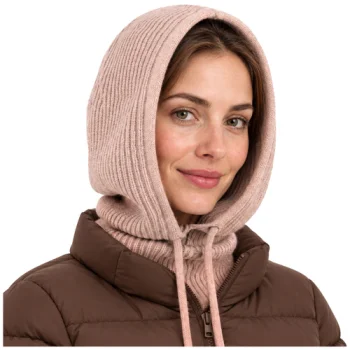 Glimz Women's Knitted Hood Scarf with Wool, Beige