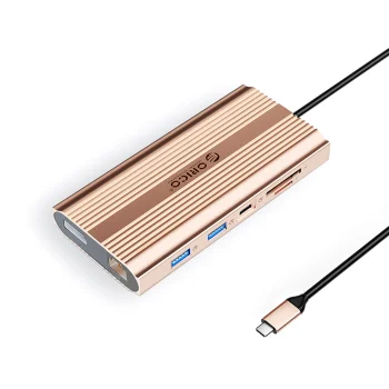Orico XDR 12-in-1 USB-C Docking Station, 2x HDMI 4K, DisplayPort, RJ45 Gigabit, PD 100W, Rose Gold