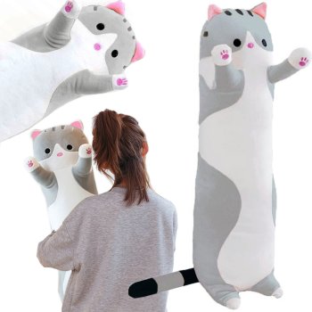 Plush Long Cat-shaped Hugging Pillow 60cm, Gray