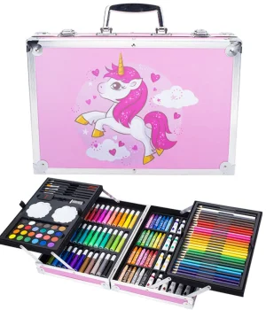 Kids Art Painting Set in Aluminium Case Unicorn, 145 Pieces, Pink