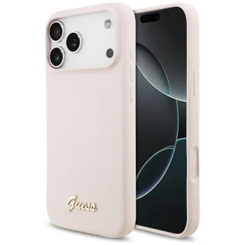 Guess iPhone 17 Pro Max Case Silicone Script Metal Logo MagSafe, Pink