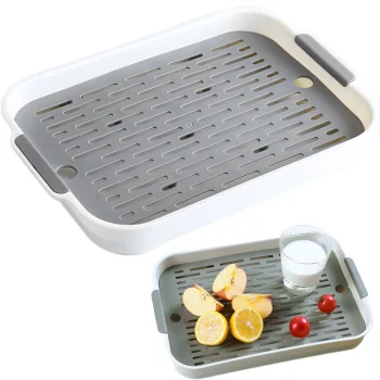 Double-Layer Kitchen Tray with Drainer for Dishes, Vegetables and Fruits, Plastic