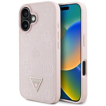 Guess Grained Hot Stamp Peony Triangle Logo MagSafe Case for iPhone 16 Pink