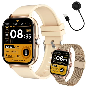 Sport Smartwatch with Bluetooth Calling, Rubber Strap, Gold