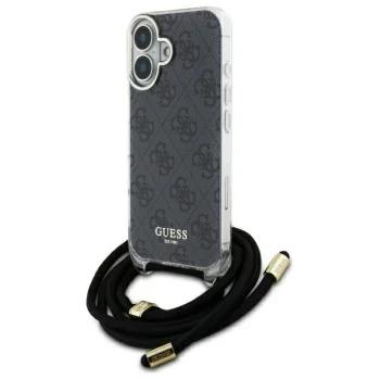 Guess iPhone 16 Case Crossbody Cord 4G Print, Black