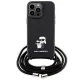 Karl Lagerfeld iPhone 14 Pro Max Case Crossbody Saffiano Metal Pin, Black