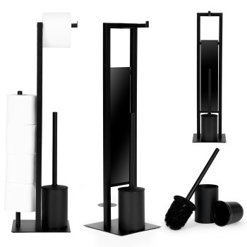 Modernhome Bathroom Stand with Toilet Paper Holder and Brush, Black