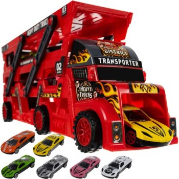 Car Carrier Truck Toy with 6 Die-Cast Cars and Launcher 22515
