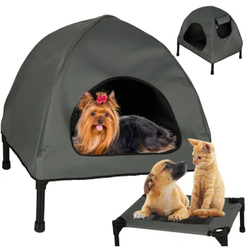 Dog and Cat Bed House, Pet Tent, 60x54x44 cm, Grey/Black