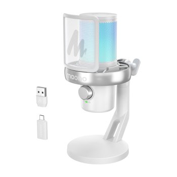 Wireless Gaming Microphone Maono DM40 Pro White AI Voice Changer RGB