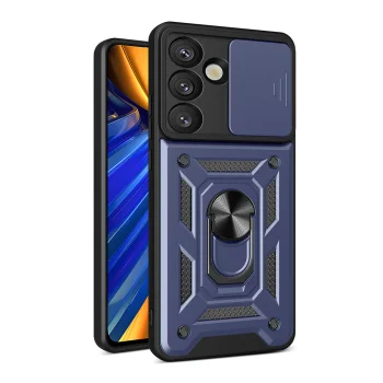 Hybrid Armor Camshield Case for Samsung Galaxy S25 Edge with Camera Cover, Blue