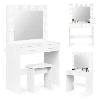 ModernHome CHDT03 Vanity Table with LED Mirror and Stool, White