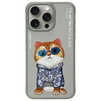 Nimmy Glasses Cool Cat dėklas iPhone 15 Pro Max, pilkas