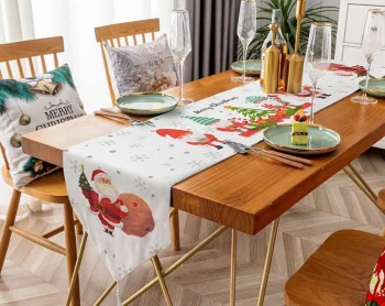 Christmas Table Runner with Santa Claus, 205x35 cm, White