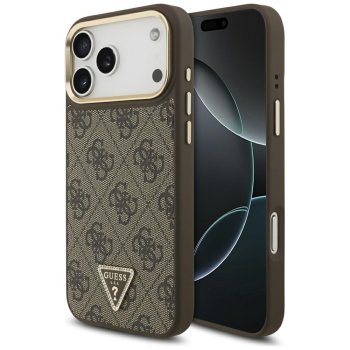 Guess 4G Triangle Logo MagSafe Phone Case Cover iPhone 17 Pro Max - Brown & Gold