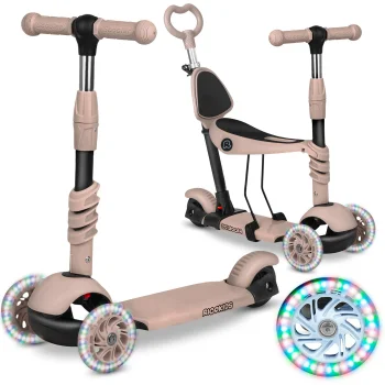 Ricokids Todi 3-in-1 kids three-wheel scooter with LED wheels, beige