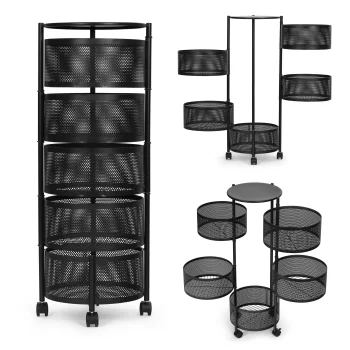ModernHome Kitchen Trolley Cart Organizer with 5 Rotating Baskets, Black