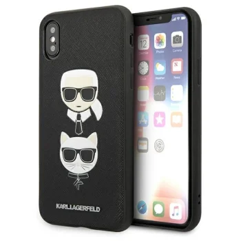 Karl Lagerfeld Saffiano Karl&Choupette Head Case for iPhone XS Max - Black