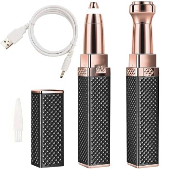 Uzacu trimmeris un sejas epilators sievietēm, uzlādējams ar USB, melns