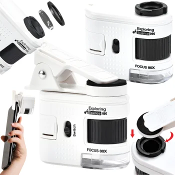 Compact Phone Microscope Clip 80x Zoom with LED and UV Light