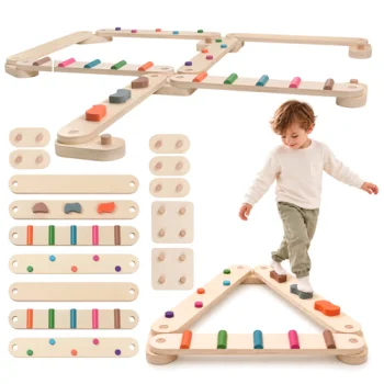 Kruzzel Wooden Balance Beam for Kids, Sensory Stepping Path, 14 pcs