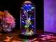 Eternal Rose in Glass Dome with LED Light, Gold/Blue