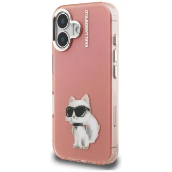 Karl Lagerfeld IML Aquarelle Choupette & Logo dėklas iPhone 16, rožinis