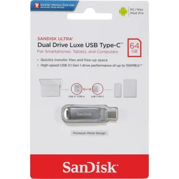USB atmintinė SanDisk Ultra Dual Drive Luxe 64 GB USB Type-C SDDDC4-064G-G46, sidabrinė