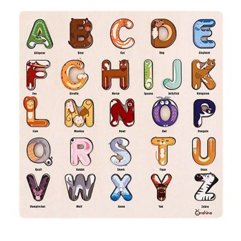 Onshine Wooden Alphabet Puzzle with Wild Animals for Learning English